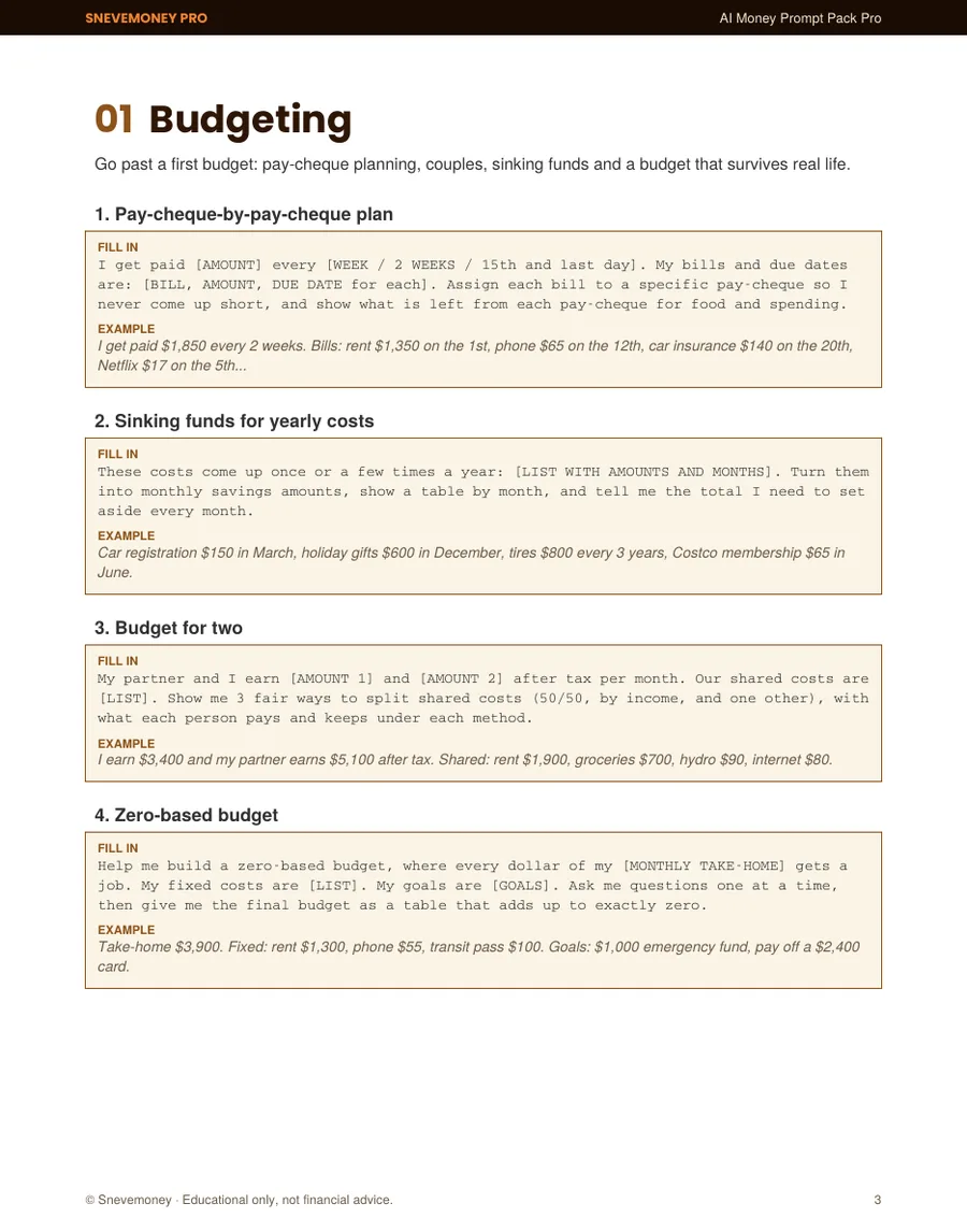 AI Money Prompt Pack Pro: budgeting prompts